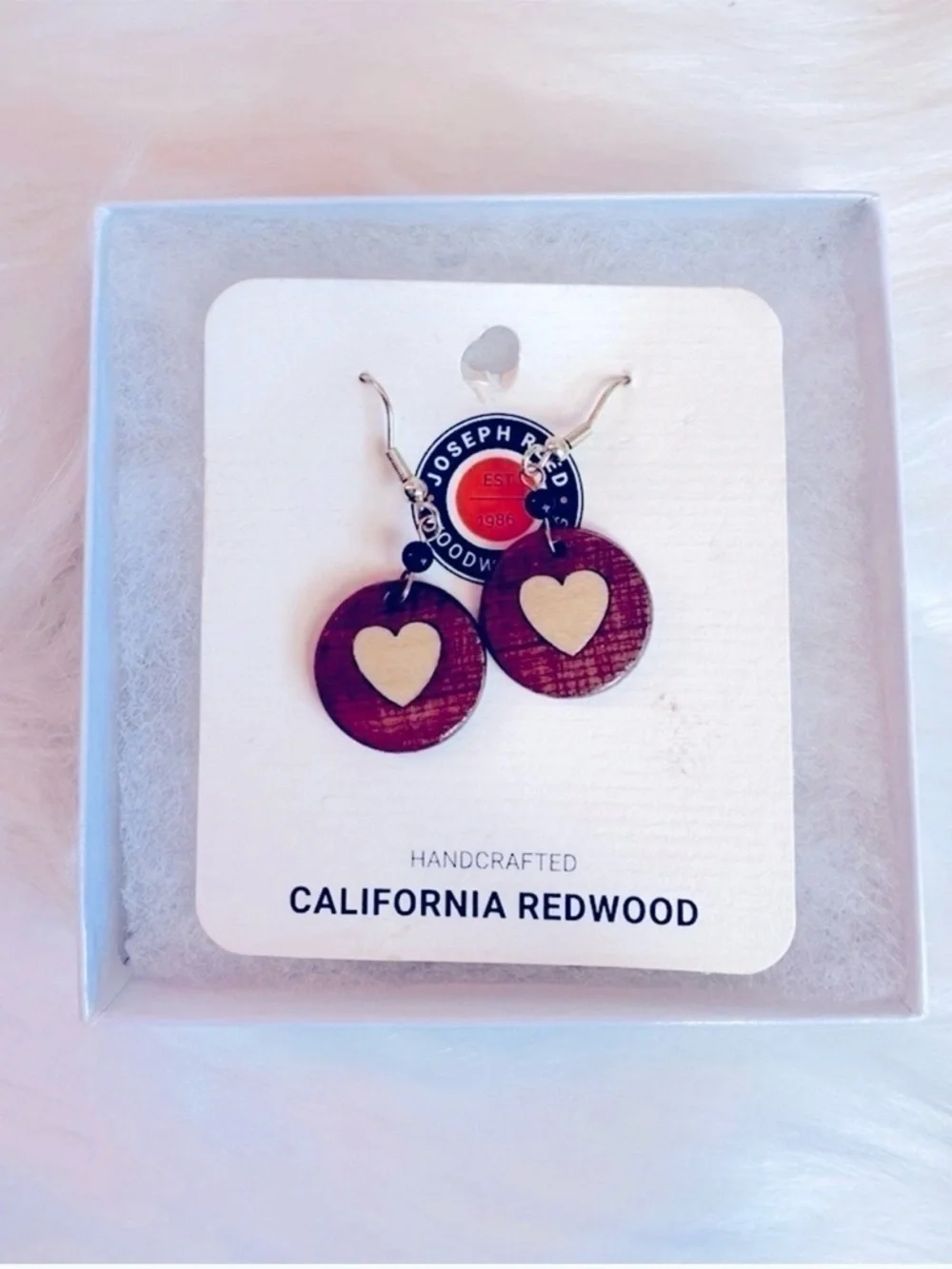 Joseph Reed California Redwood Heart Drop Earrings - Brown & Cream